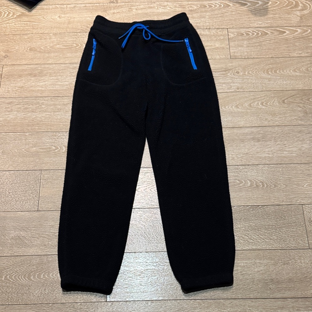 Year of Ours Black Fleece Joggers with Blue Accents